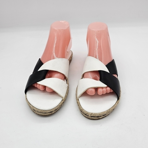 Joie Black White Colorblock Open Toe Leather Slide Sandals Size EU 38.5 / US 8.5 - Picture 7 of 16